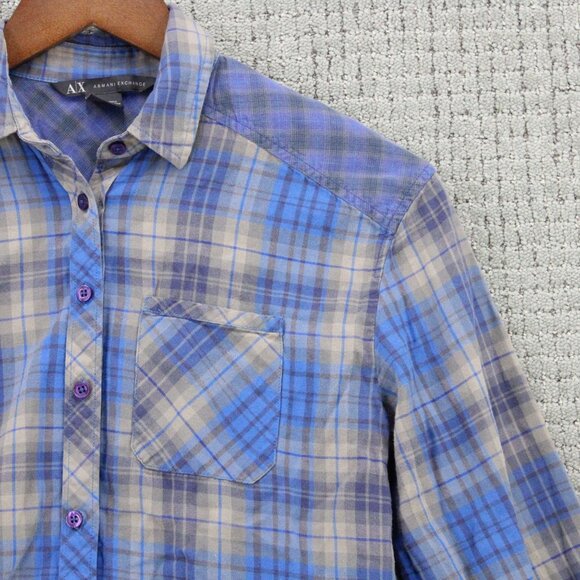 AX Armani Exchange Shirt Mens XS Blue Plaid Casual Button Down Collared Cotton - Picture 2 of 9